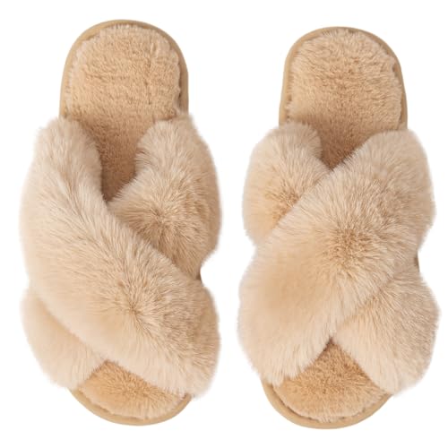 Enteer Women's Slipper Memory Foam Cross Band...