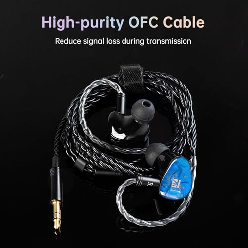 Image of KBEAR KB02 Colorful Resin Shell in Ear Monitor Headphones, Bone Conduction Dynamic Driver Wired Earbuds, IEM Headphones HiFi Earphones with 2Pin 4N OFC Cable 3.5mm Plug for Singers Musicians, Blue