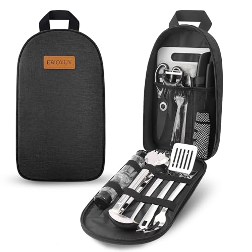 Camping Cooking Utensils Set- Camping Essentials Cookware Camp Accessories Gear Must Haves Camper Tent Camp Kitchen Rv Gadgets Outdoor Stove Portable Picnic Gifts for Women BBQ Stuff (Black) - Image 2