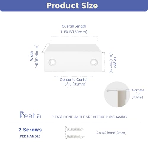Image of Peaha 10 Pack Kitchen Cabinet Handles 1-5 /16 inch White Drawer Pulls Edge Pulls | White Cabinet Pulls Dresser Drawer Handles Modern Hidden Aluminum Alloy Closet Bedroom, Easy to Install