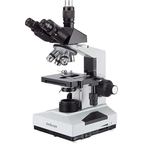 AmScope T490B Compound Trinocular Microscope, 40X-2000X Magnification, Halogen Light, Abbe Condenser, 2-Layer Mechanical Stage, High-Resolution Optics, Awarded No. 6 Among The Top 10 Microscopes 2016 Cover