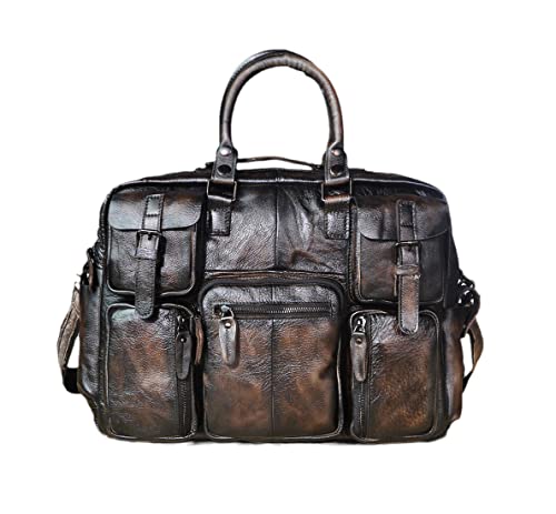 Mallette de voyage en cuir de qualité supérieure style rétro noir café 15,6"