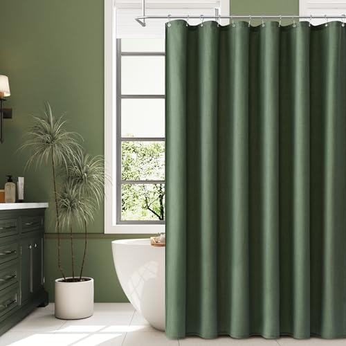 Naturoom Olive Green Shower Curtain Neutral Linen Boho Farmhouse Rustic Vintage Country Spring Summer Themed Bath Decor Weighted Fabric Green Minimalist Cloth Shower Curtains for Bathroom 72Wx72H