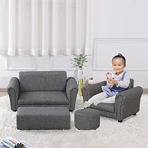 Getifun Kids Sofa Chair with Ottoman/PVC Leather Toddler Couch with Plastic Legs/Upholstered Children Armchair for Kids Under 4 Years Old/Double Seat with Stool (Gray) Getifun Kids Sofa Chair with OttomanPVC Leather Toddler Couch with Plastic LegsUpholstered Children Armchair for Kids Under 4 Years OldDouble Seat with Stool Gray