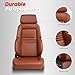 Universal Racing Bucket Seats, 1 Pair Race Car Seats w/Dual Slider, Brown PVC Leather With CIWUCSEAT LOGO, Low Back Bucket Seats 165° Adjustment, For Car Use, Not Including Seat Bracket
