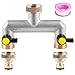 Produktbild 2-Wege Wasserhahn Wasserverteiler: 2-Wege Verteiler aus vernickeltem Messing, 2er Verteiler 3/4" Adapter 1/2" mit Kugelhahn zum Einstellen und Absperren des Wasserflusses, für Garten Bewässerung