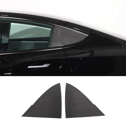 Rear Side Window Cover Trim Sticker Compatible with Tesla Model 3 Highlander 2023-2024, Rear Quarter Side Window Film, Rear Triangular Window Sticker, Carbon Fiber1