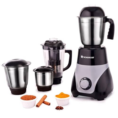 Wonderchef Vista Mixer Grinder | 4 Multi-purpose Jars | 750W | Sharp Stainless-steel Blades | For Masalas, Chutneys, Fresh Fruit Juices | 3-Speed Control | Advanced Safety Features | 2-Year Warranty Wonderchef Vista Mixer Grinder | 4 Multi-purpose Jars | 750W | Sharp Stainless-steel Blades | For Masalas, Chutneys, Fresh Fruit Juices | 3-Speed Control | Advanced Safety Features | 2-Year Warranty