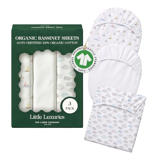 Image of 100% Organic Cotton Bassinet Sheets 3 Pack - (33 x 20 Inches) Baby Delight - GOTS Certified, Soft Breathable Percale Weave, Universal Fits Standard Oval & Rectangular Mattress - for Boys & Girls