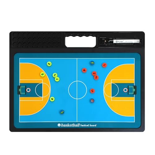 Markierungstafeln für Trainer und Schiedsrichter, 44,5 X 33,5 cm, Taktikboard Basketball, mit Markern und Magnetischen Spielfiguren, Wasserdicht, Beidseitig Verwendbar