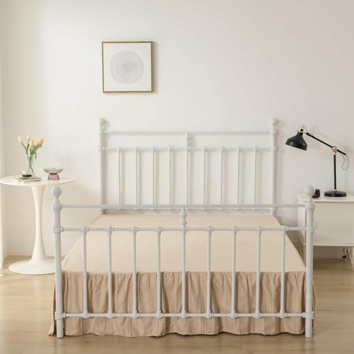 Bed Skirt Queen Size, Ruffled Bed Skirt with Split Corners, Queen Bed Skirts 16 Inch Drop with Platform, Striped Boho Tufted Queen Size Bed Skirting, Striped, Light Camel, 16'' Queen