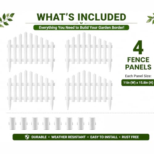 Image of TAZLYN Fence for Garden Edging Border Fencing for Garden Fence Outdoor Plastic Resistant PVC Garden Fence Decorative - Flower Bed Fencing for Pathway, Yard, Lawn Lawn Pathway & Flower Beds (Pack 4)