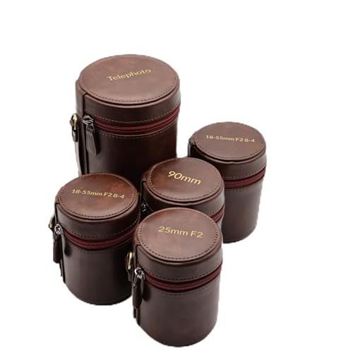 INKPO Étui de rangement personnalisé pour objectifs d’appareil photo, pochette en cuir PU avec doublure en velours, couvercle gravé personnalisé pour objectifs sans miroir et reflex numériques, brun