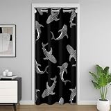 richhome Rideau de Porte 150x203cm Requin Whale Rideau Occultant Océan Draperies Intérieurs Rideaux Monde sous Marin Décoration de Maison Chambre Cuisine Marine Thème 1 Panneaux