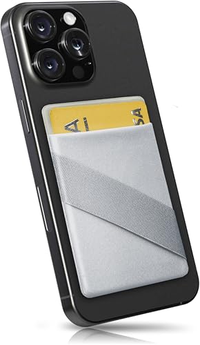 MyGadget Cartera con 1 Bolsillo + Elástico para Funda Móvil - Tarjetero Adhesivo para Smartphone - Porta Tarjetas de Crédito con Bloqueo RFID - Card Holder - Argento
