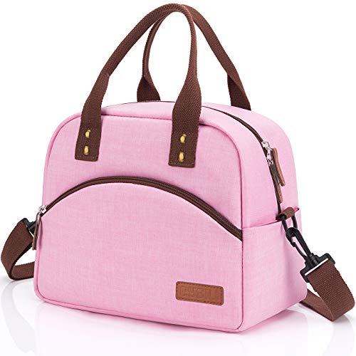 Insulated Lunch Bag with Detachable Shoulder Strap & Carry Handle,Leak Proof Reusable Lunch bag, Eco-friendly Cooler Bag Tote Bag,School Lunch Box for Kids,Men,Women (Pink)
