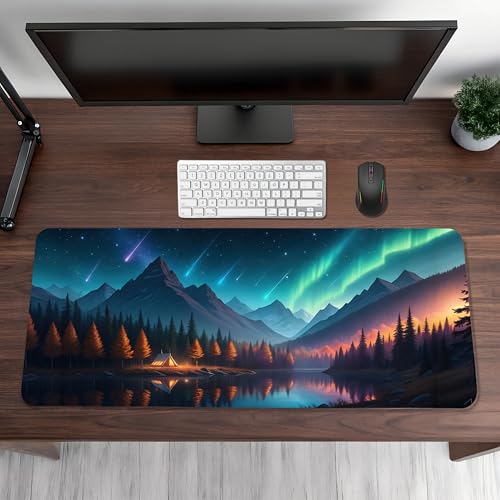 Image of Auroras Embrace Premium Desk Mat | Anti-Skid | Anti-Slip | 80 x 30 cm | Laptop Mat for Work from Home /Office /Gaming- Extended Mouse pad and Keyboard Desk mat