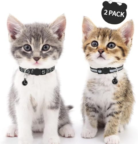 Image of Taglory 2 Pack Cat Collar with Bell, Breakaway Buckle and Reflective Strip | Adjustable 15-20 cm for 2-6 Months Cat, Quick Release Clip, Kitten and Adult Cats, Spare Collar Included, Indoor Outdoor Use