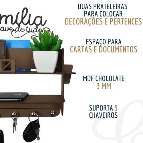 Porta Chaves e Cartas De Parede Com Prateleira Em Mdf