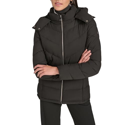 Calvin Klein Women's Hooded Zip Front Puffer Long Sleeve Coat