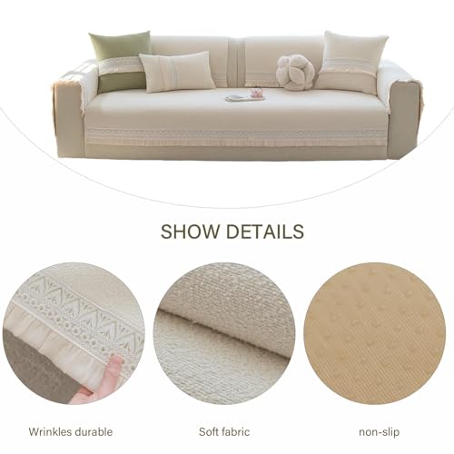 Housse de canapé en dentelle vintage beige velours Teddy doux