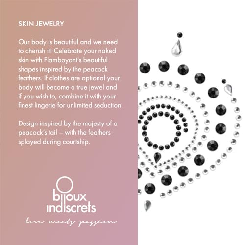 Image of Bijoux Indiscrets Flamboyant Skin Jewelry - Self-Adhesive Rhinestone Body Decorations for Women - Crystal Designs Inspired by Peacock Feathers - Reusable Body Art for Lingerie or Topless Looks