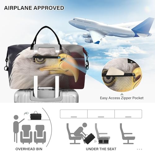 Large Travel Duffel Bag, Bald Animal American Sports Tote Gym Bag, Shoulder Weekender Overnight Bag for Women Men, Carry On Luggage with Toiletry Bag 5