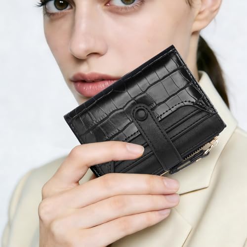 Image of Small Wallet for Women Leather Card Holder Bifold Ladies Wallets with Zipper Change Pocket ID Window
