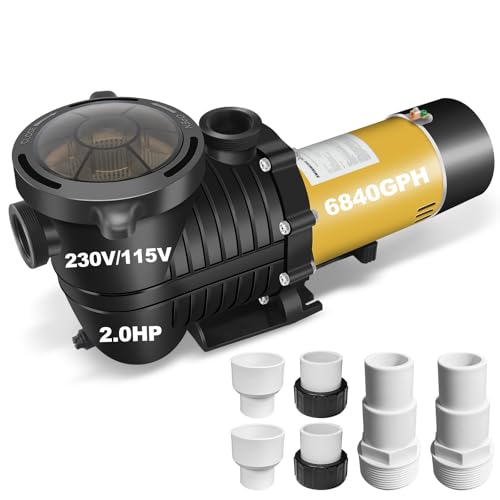 Dual Voltage 2.0HP 115/230V Pool Pump for In/Above Ground Pools, 6840 GPH Self-Priming Pool Motor with 1.25" & 1.5" & 2.0" Adapters
