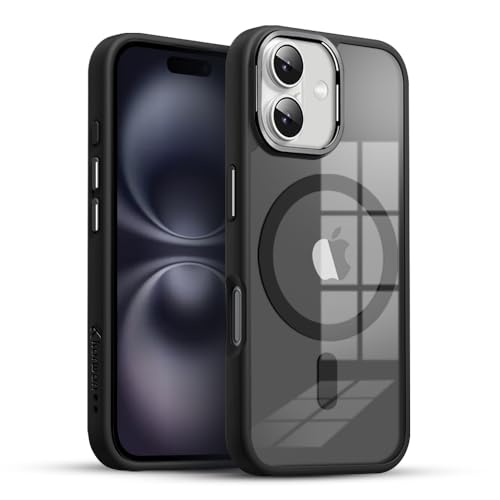 Image of KARWAN Translucent Hybrid Back Case Cover Compatible with iPhone 16 Shockproof Case with Camera Protection, N52 Magnet Cover Case with Magnetic MagEaze Wireless Charging Cover (Black)