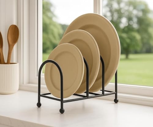 Image of Craft Mshopr Pan Pot Rack Lid Holder - 3 Slot Iron Cookware Organizer, Black Kitchen Countertop Pot & Pan Storage Stand, Lid Organizer Rack for Cabinet & Counter, 8 x 5 x 6 Inches