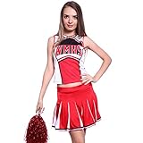 Dame Cheerleader Kostüm, bestehend aus einem ärmellosen Kleid und ein paar Pompins.