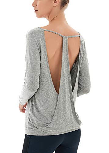 Fihapyli Women's Long Sleeve Yoga Tops Sexy Open Back Workout Tops for Women