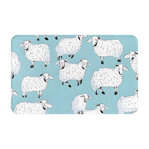 Cute Cartoon Sheep Print Living Room Bathroom Kitchen Anti Slip and Absorbent Carpet, Indoor Entrance Door Muddy Floor Mat, Ultra Soft Washable Carpet 21x31.5 Inches