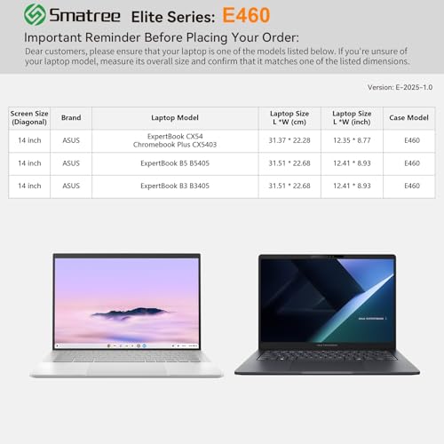 Image of Smatree Laptop Sleeve for 14 inch ASUS ExpertBook B3 B3405 /B5 B5405, for 14 inch ASUS ExpertBook CX54 Chromebook Plus CX5403, Case with Accessory Pocket, YKK Zipper (E460)