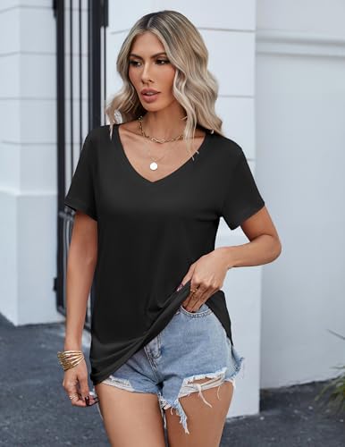 HOTOUCH Womens T Shirts Short Sleeve V Neck Basic Tee Soft Casual Loose Fit Summer Tops Outfits 2025 Fashion2