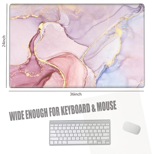 Image of Gaming Mouse Pad 36x24 Giant Desk Mat XXXL Mousepad Extra Large Desk Pad Pink Marble Oversized Huge Computer Mat with Stitched Edges Non-Slip Rubber Base for Office Work Home Game