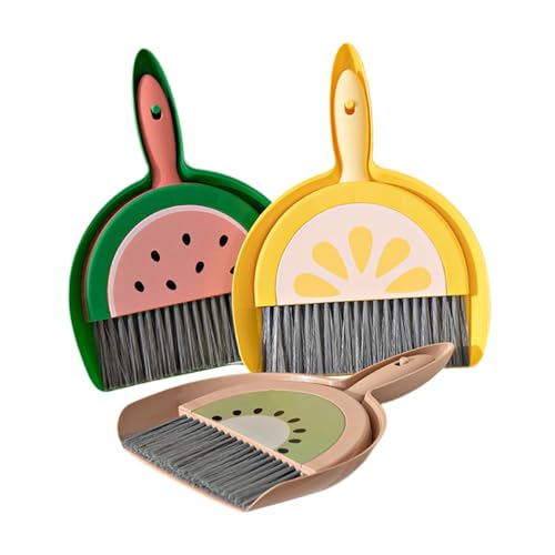 LALADEFIEE 3セット 小型フルーツ柄ほうき ちりとり 点 卓上用ミニ掃除用具 家 オフィス多用途 簡単収納で使いやすい耐久性掃除ブラシ