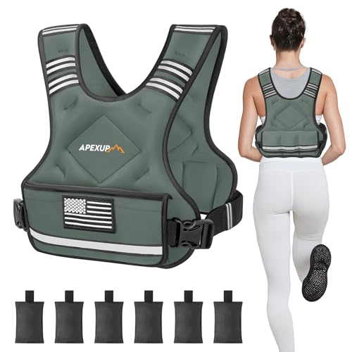 APEXUP Adjustable Weighted Vest, 4-10lb/12-18lb/20-32lb Vest with 6 Ironsand Weights and Large Pocket, Weight Vest for Men Women Strength Training, Running, Walking (4-10lb, Grey) by APEXUP - Used condition - US$22.83
