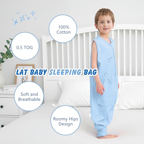 Image of LAT Baby Sleep Sack,Summer Toddler Cotton Sleep Sacks with Legs,Dinosaur for Boys Girls,Baby Wearable Blanket with Zipper