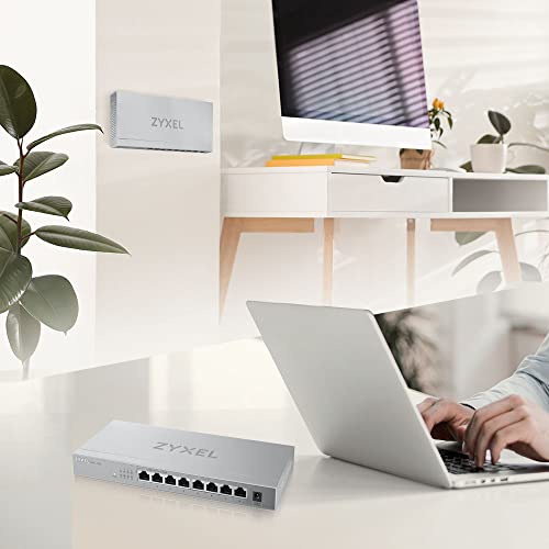 Image of Zyxel 8-Port 100M /1G /2.5G Ethernet (RJ-45) Multi-Gigabit Unmanaged Switch | Plug and Play | Fanless Quiet | Desktop and Wall Mount | Auto MDI /MDIXSupport | Gaming (MG-108)