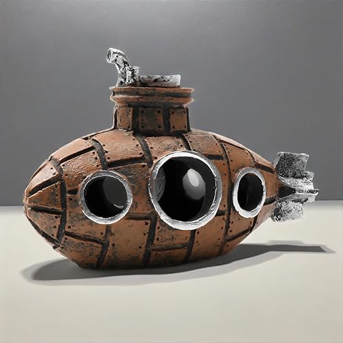 HyzaPhix 潜水艦 置き物 隠れ家 アクアリウム装飾 魚 アクアリウム 水槽 オブジェ アクセサリー オーナメント 隠れ家 シェルター タコツボ 洞窟 セラミックス 置物 小型 インテリアホーム 面白い 可愛い プレゼント 水族館愛好家 友達 (ブラ