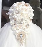 Mhojpik Luxury Cascade Bridal Wedding Bouquet Satin Rose Waterfall Holding Bouquet Artificial Flower Bunch for Bride Bridesmaid(Ivory, 15' x 7.5')