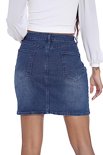 Guanyy Women's Stretch Denim Mini Skirt - Slim Fit & Stylish (Blue, X-Large) #TOP3