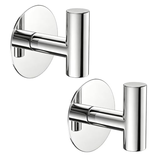 Image of Stainless Steel Adhesive Hooks, Heavy Duty Wall Hooks, Towel Hooks for Hanging Robes, Aprons, Coats and Hats in Bathrooms,Kitchens and Hotels(2 Pack, Chrome)