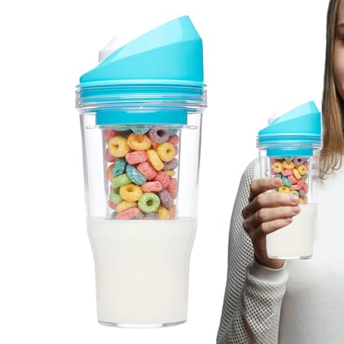 シリアル 携帯用 容器 ヨーグルトとシリアルカップ 朝食用携帯用シリア ルカップ 漏れ防止2-in1シリア ルとミルクの容器 食事の準備に使える再利用可能な漏れ防止タンブラー保存用 フルーツ 朝食 オート麦 スナック 食事準備(青)