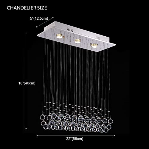 Image of CRYSTA WORLD Raindrop K9 Crystal Modern Chandelier for Living Room /Bedroom /Hall, (Rectagular, L22 /W5 /H18)