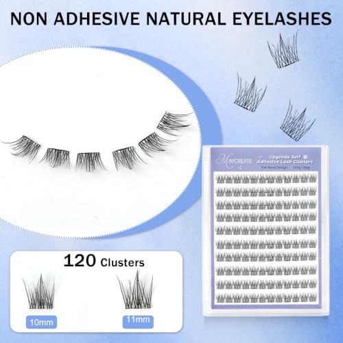 Image of MAYCREATE 120pcs Self Adhesive Lash Clusters, 10 /11mm Natural Fake Lashes Pre-glued False Eyelashes Kit with Tweezer, Fluff Cluster Eye Lashes for Women Girls Party Look DIY Eyelash Extensions Kit