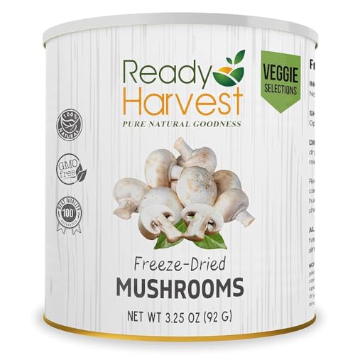 Ready Harvest Freeze-Dried Mushroom for Emergency Food Supply | Camper Must-Haves Camping Essentials | Hurricane Preparedness Items Survival Food Pantry Staples | #10 Can | 25-Year Shelf Life