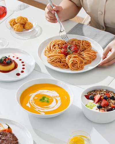 MALACASA Geschirrset 24-teilig, Porzellan Schüssel und Teller Set, Tafelservice 6 Personen, Weiße Speiseteller & Schalen, Rundes Essgeschirr Set, Spülmaschinen- & Mikrowellengeeignet, Serie LEXI